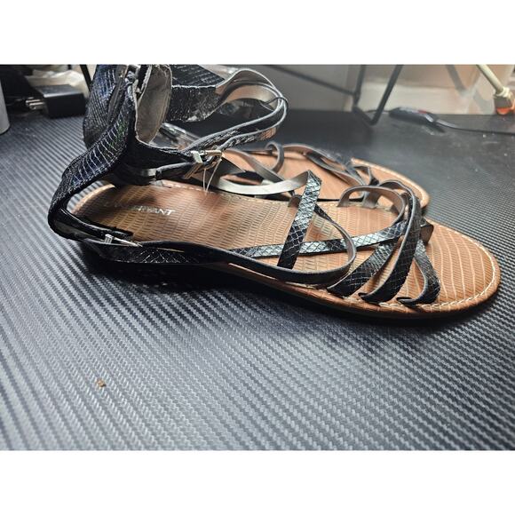 Lane Bryant Sandals Sz 12W Thong Cross Strappy Gladiator Back Zip Flat Black - Picture 3 of 7